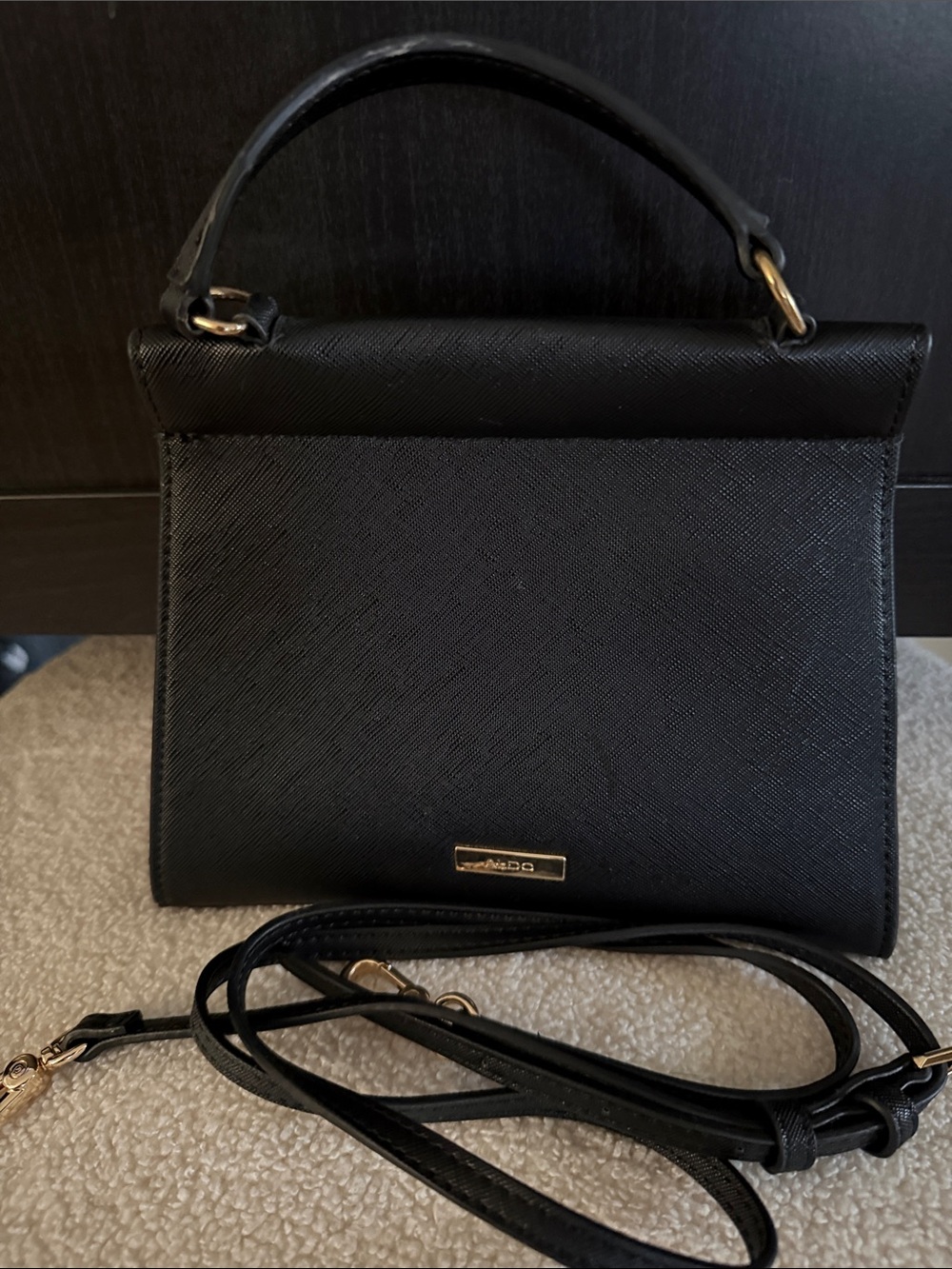 Aldo Bynight Black Structured Top-Handle Crossbody Bag